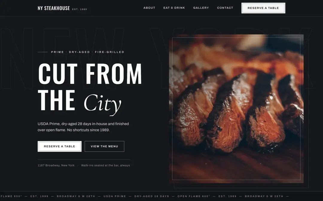 Ny Steakhouse weboldal